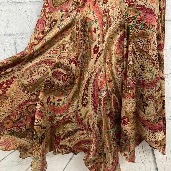 Lauren Ralph Lauren Paisley Silk Dress Size 12 Sleeveless Scarf Hem V-neck Boho - Picture 5 of 10